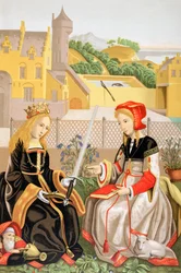 St. Catherine of Alexandria and St. Agnes of Rome, after a work attributed to Marguerite van Eyck, from Les Arts au Moyen Age, published 1873